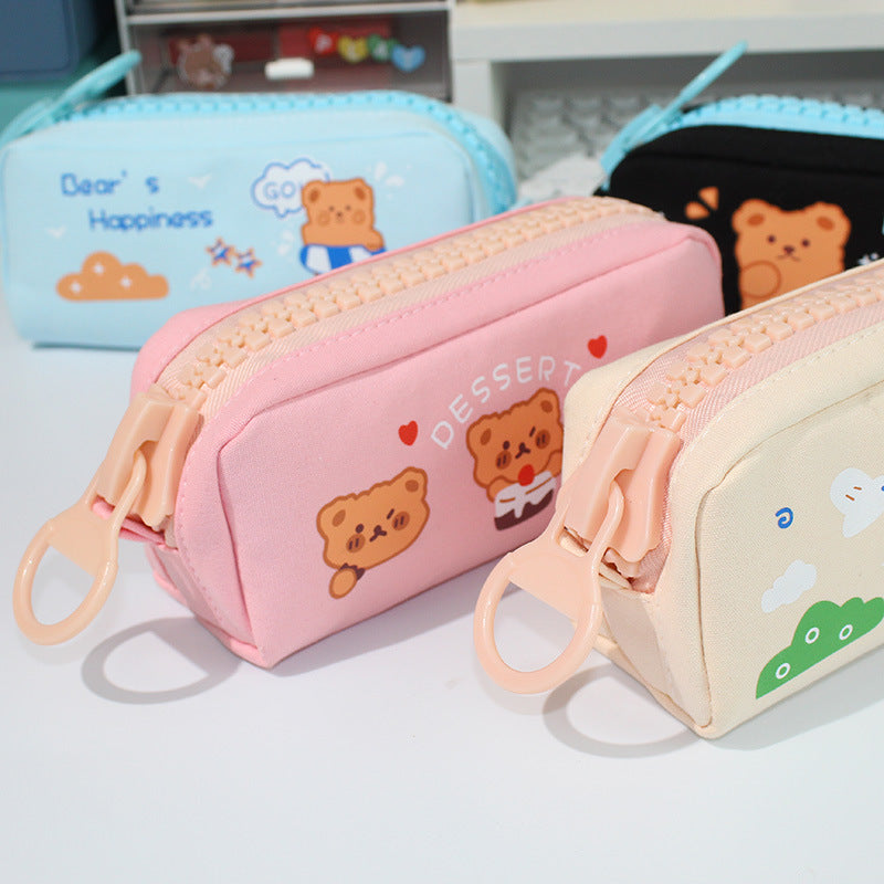 Wholesale Large Zipper and Large Capacity Cute Canvas Pen Bags